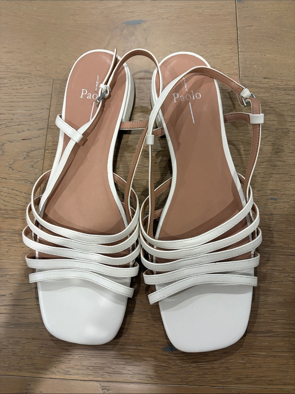 Linea Paolo Women’s White Leather Low Heel Strap Classic Sandal, 11